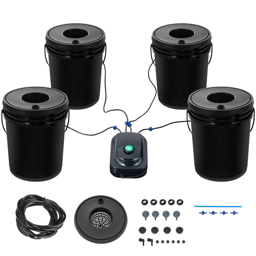 DWC Hydroponics Grow System, Hydroponic Growing System, Deep Water Culture 5-Gallon 4 Buckets, DWC System with Air Pump, Air Stones and Water Level Device for Leafy Vegetables