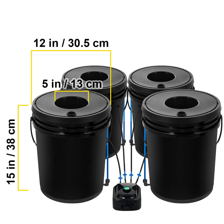 DWC Hydroponics Grow System, Hydroponic Growing System, Deep Water Culture 5-Gallon 4 Buckets, DWC System with Air Pump, Air Stones and Water Level Device for Leafy Vegetables