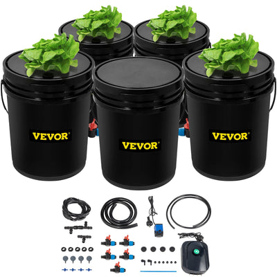 VEVOR DWC Hydroponic System, 5 Gallon 5 Buckets, Deep Water Culture Growing Bucket, Hydroponics Grow Kit with Pump, Air Stone and Connected Reservoir,