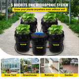 VEVOR DWC Hydroponic System, 5 Gallon 5 Buckets, Deep Water Culture Growing Bucket, Hydroponics Grow Kit with Pump, Air Stone and Connected Reservoir, for Indoor/Outdoor Leafy Vegetables - Front View