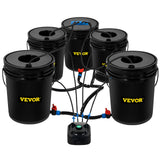 VEVOR DWC Hydroponic System, 5 Gallon 5 Buckets, Deep Water Culture Growing Bucket, Hydroponics Grow Kit with Pump, Air Stone and Connected Reservoir, for Indoor/Outdoor Leafy Vegetables