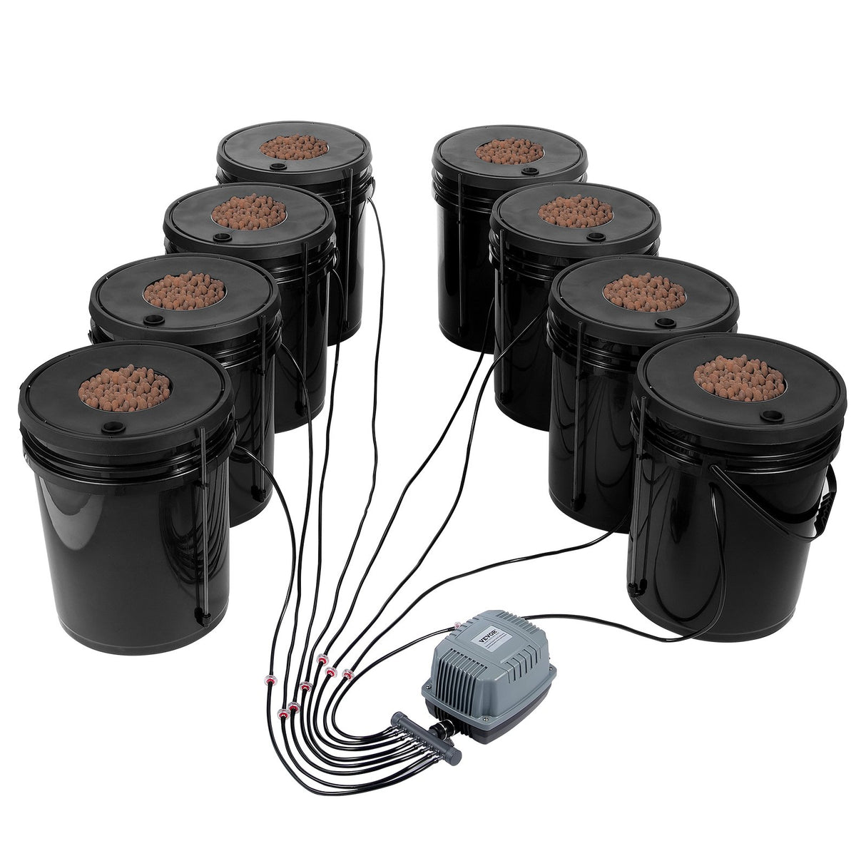 VEVOR DWC Hydroponics Grow System Deep Water Culture 8 Buckets with Air Pump