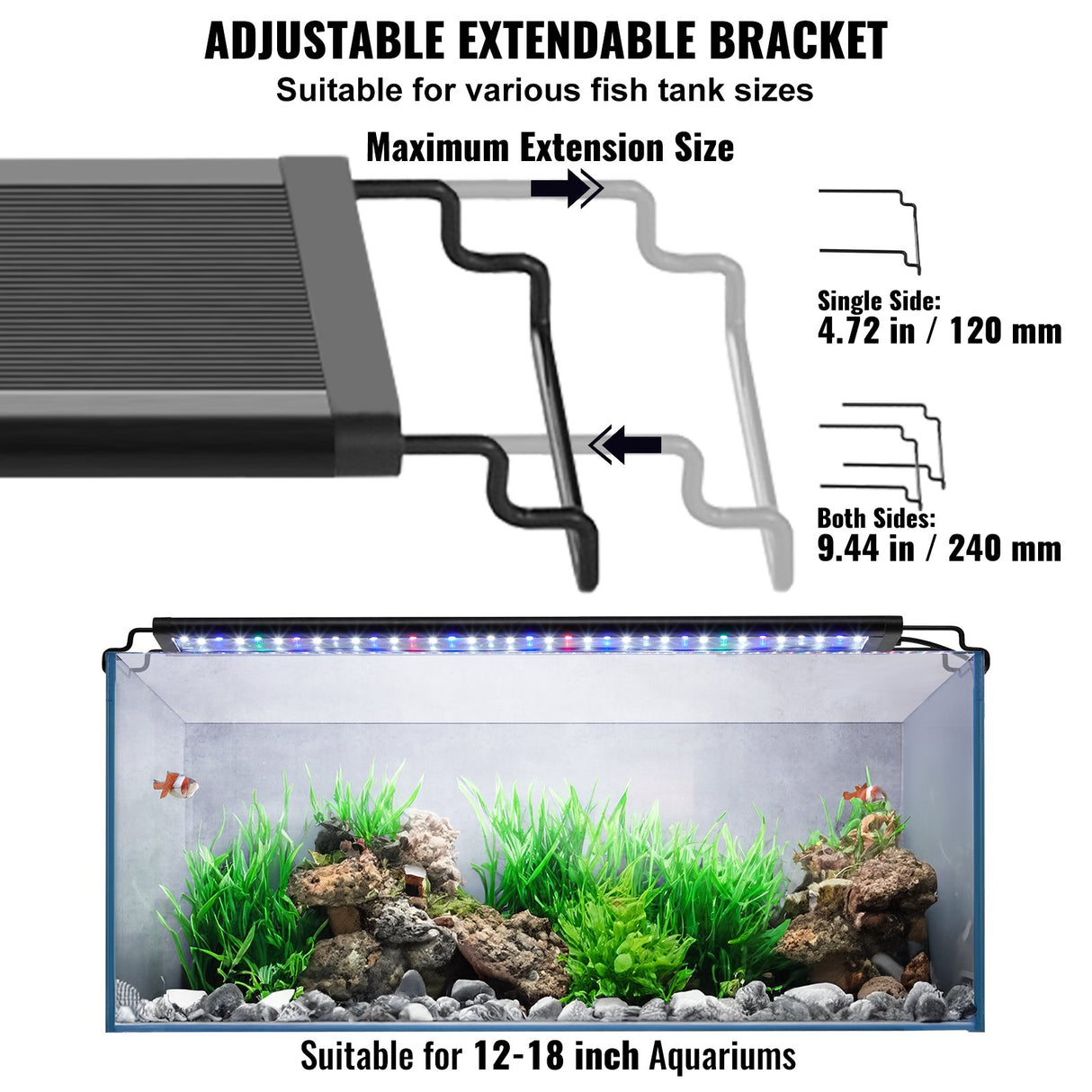 VEVOR Aquarium Light, 14W Full Spectrum Fish Tank Light with 24/7 Natural Mode, Adjustable Timer & 5-Level Brightness, with Aluminum Alloy Shell