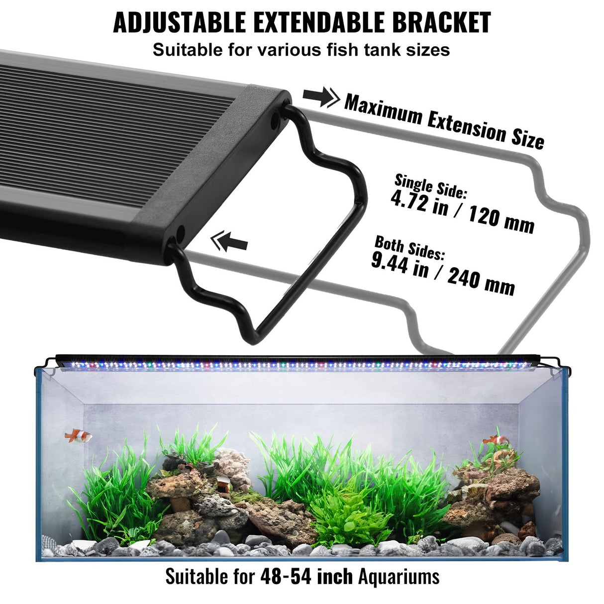 VEVOR Aquarium Light, 48W Full Spectrum Fish Tank Light with 24/7 Natural Mode, Adjustable Timer & 5-Level Brightness, with Aluminum Alloy Shell