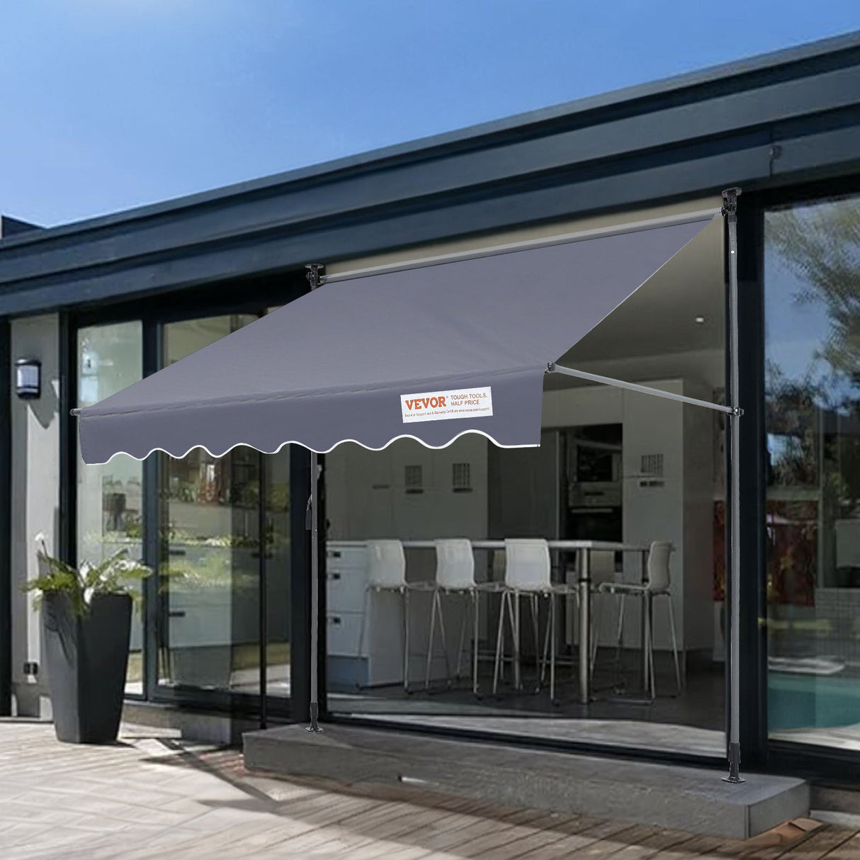 VEVOR Manual Retractable Awning, 3m Outdoor Retractable Patio Awning Sunshade Shelter, Adjustable Patio Door Window Awning Canopy with 39" Sun Shade Curtain for Backyard, Garden, Balcony