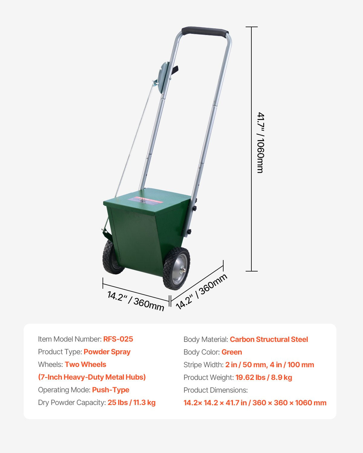 VEVOR Dry Line Marker 2-Wheel 50 or 100 mm Lines Heavy Duty Steel Chalker 11.3kg