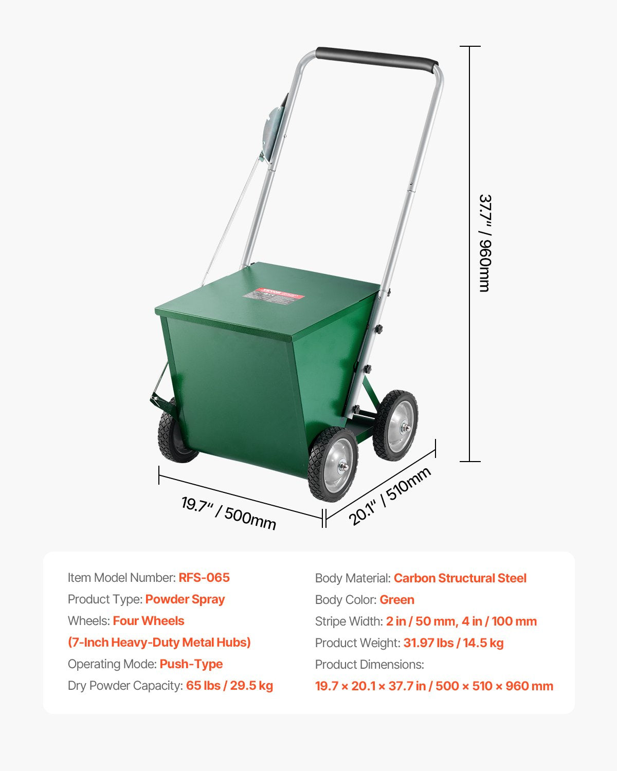 VEVOR Dry Line Marker 4-Wheel 50 or 100 mm Lines Heavy Duty Steel Chalker 29.5kg