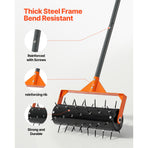 Rolling Lawn Aerator, 410mm Manual Push Aerator Roller with 42 Spikes & 60 in Long Handle, Fillable Drum for Added Weight, Heavy-Duty Lawn Soil Penetrator for Garden Yard Compacted Soils