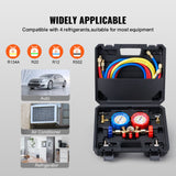VEVOR AC Gauge Set - 3 Way AC Manifold Gauge Set for R134A R22 R12 R502 Refrigerant, Freon Gauges with 5ft Hoses, Couplers, Can Tap Works on Car Auto Freon Charging and Evacuation - Side View