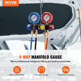 VEVOR AC Manifold Gauge Set 4-Way Fit R134A R22 R12 R502 Refrigeration Charging - Front View