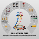 VEVOR AC Manifold Gauge Set 4-Way Fit R134A R22 R12 R502 Refrigeration Charging - Rear View