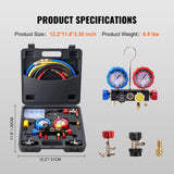 VEVOR AC Manifold Gauge Set 4-Way Fit R134A R22 R12 R502 Refrigeration Charging - Close-Up Angle