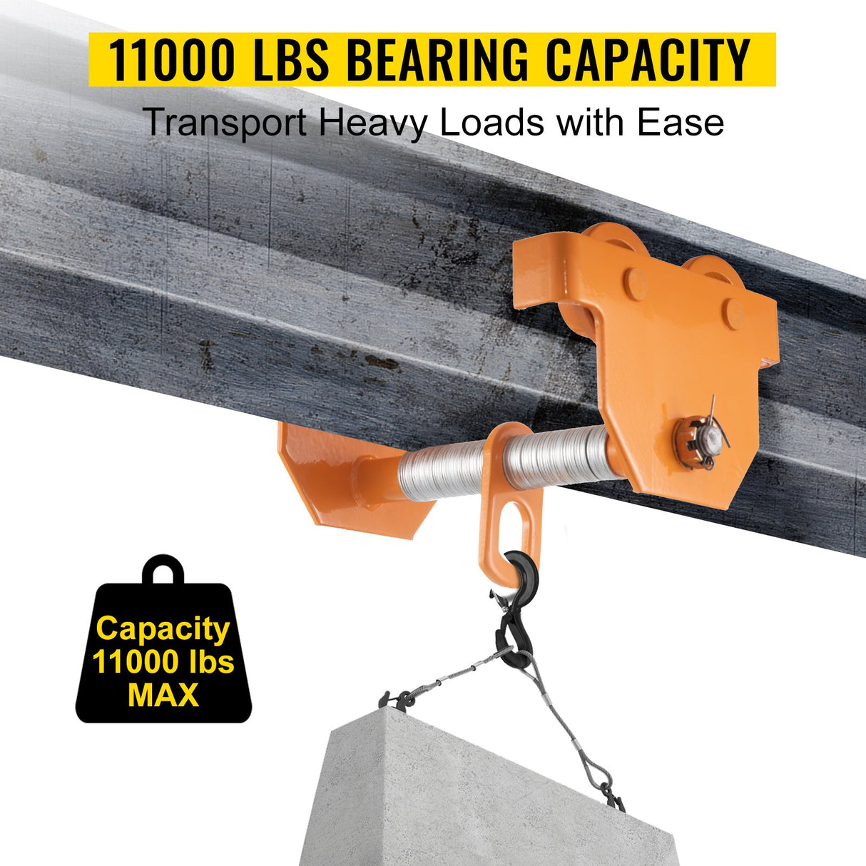VEVOR Manual Trolley 11000LBS/5 Ton Load Capacity Beam Trolley 4.5-8 inch Adjustable Width Push Beam Track Roller Trolley Powder Coating with Dual Wheels Garage Hoist for Straight Curved I Beam