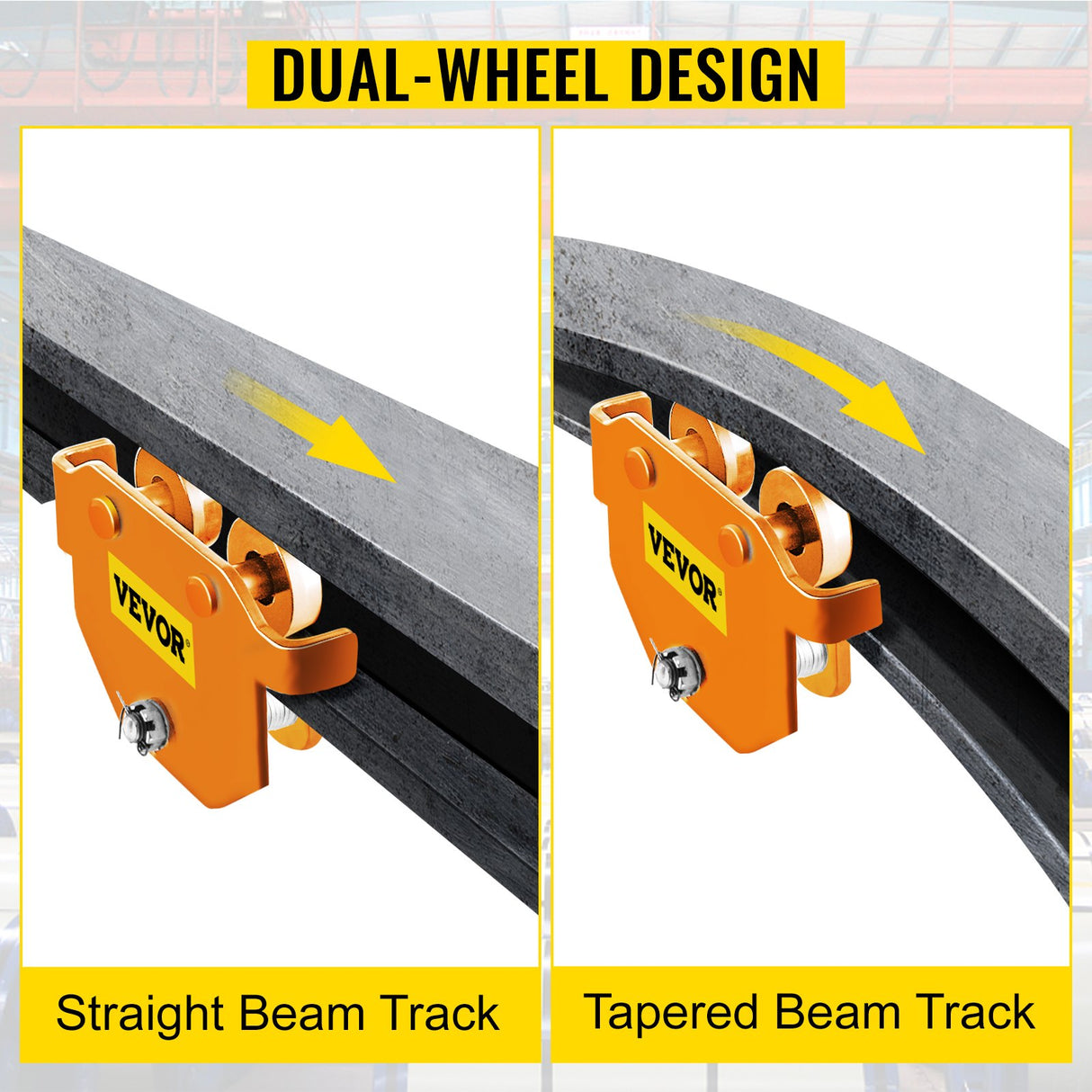 VEVOR Manual Trolley 11000LBS/5 Ton Load Capacity Beam Trolley 4.5-8 inch Adjustable Width Push Beam Track Roller Trolley Powder Coating with Dual Wheels Garage Hoist for Straight Curved I Beam