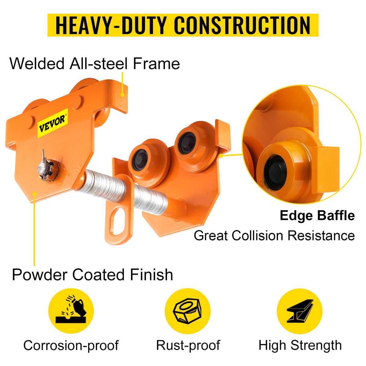 VEVOR Manual Trolley, 11000LBS/5 Ton Load Capacity Beam Trolley, 4.5-8 inch Adjustable Width Push Beam, Track Roller Trolley Powder Coating with Dual