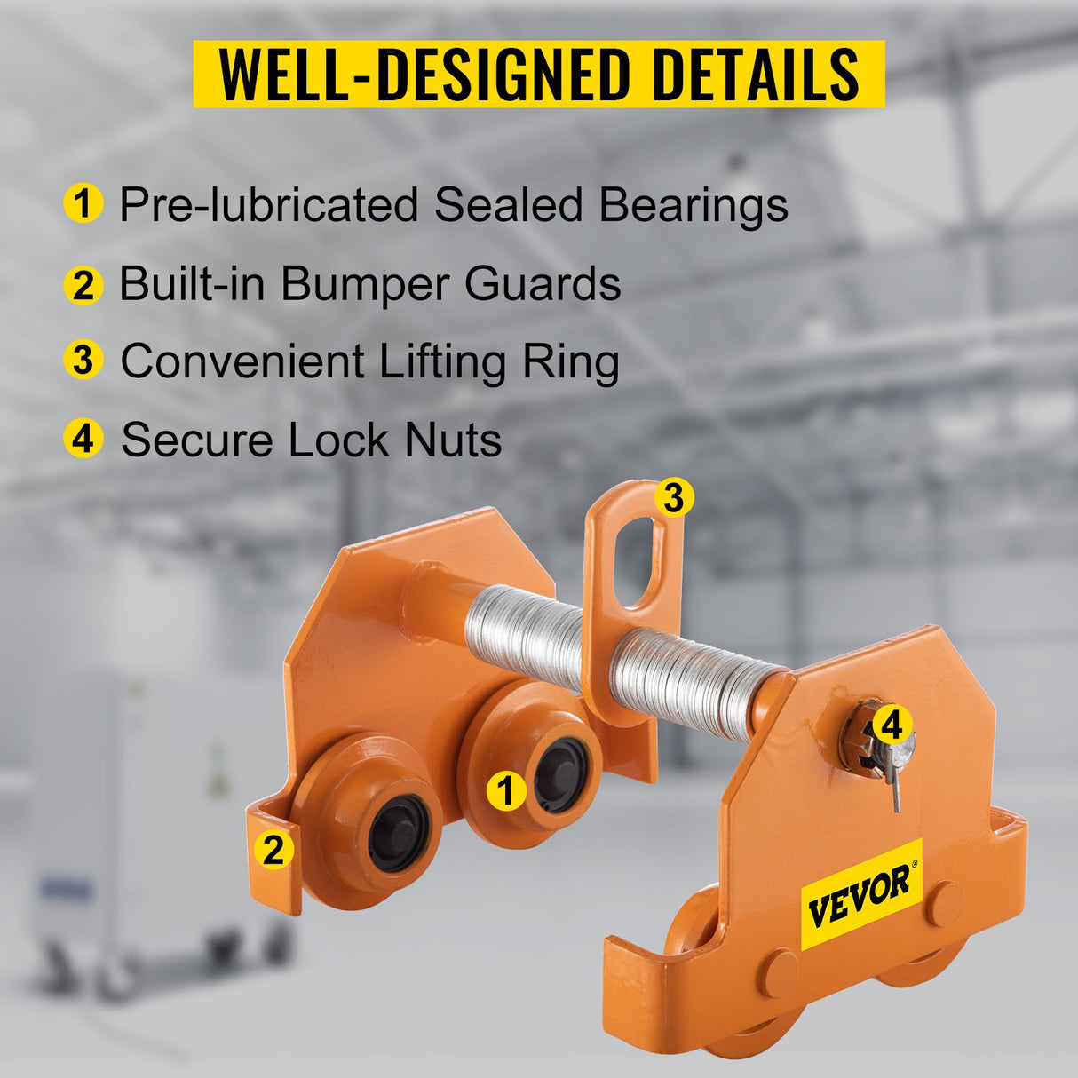 VEVOR Manual Trolley 11000LBS/5 Ton Load Capacity Beam Trolley 4.5-8 inch Adjustable Width Push Beam Track Roller Trolley Powder Coating with Dual Wheels Garage Hoist for Straight Curved I Beam