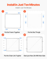 VEVOR Chain Link Fence Gate, 70 x 72 in, Adjustable Chain Link Fence Panel, Fit 3 ft (W) x 4 ft (H) Garden Fence Gate Opening, Rust-Resistant Galvanized Fencing Gate for Farm Posts Not Included - Side View