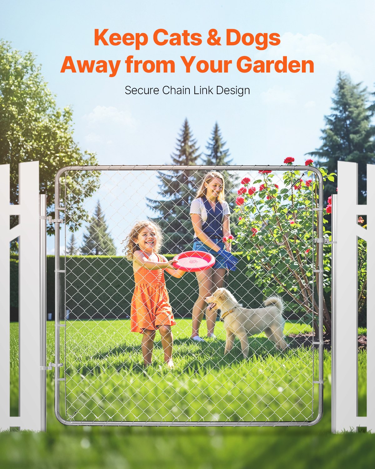 Chain Link Fence Gate, 70 x 72 in, Adjustable Chain Link Fence Panel, Fit 3 ft (W) x 4 ft (H) Garden Fence Gate Opening, Rust-Resistant Galvanized Fencing Gate for Farm Posts Not Included
