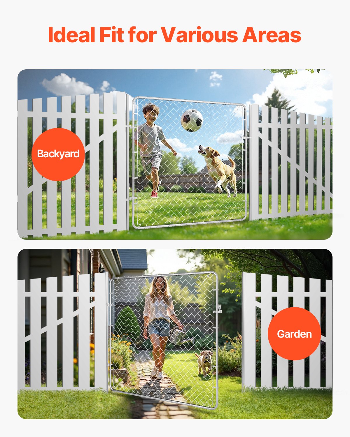 VEVOR Chain Link Fence Gate, 70 x 72 in, Adjustable Chain Link Fence Panel, Fit 3 ft (W) x 4 ft (H) Garden Fence Gate Opening, Rust-Resistant Galvanized Fencing Gate for Farm Posts Not Included