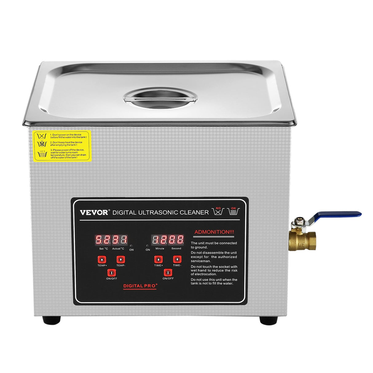 VEVOR Ultrasonic Cleaner with Digital Timer & Heater, Professional Ultra Sonic Jewelry Cleaner, Stainless Steel Heated Cleaning Machine for Glasses Watch Rings Small Parts Circuit Board (10L)