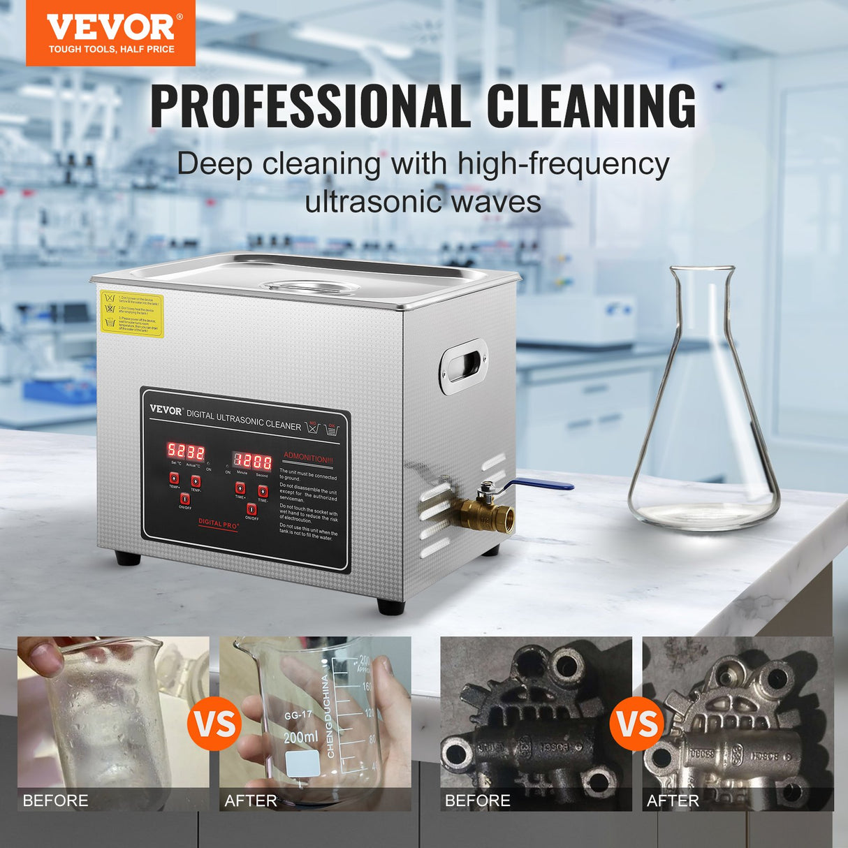 VEVOR Ultrasonic Cleaner with Digital Timer & Heater, Professional Ultra Sonic Jewelry Cleaner, Stai