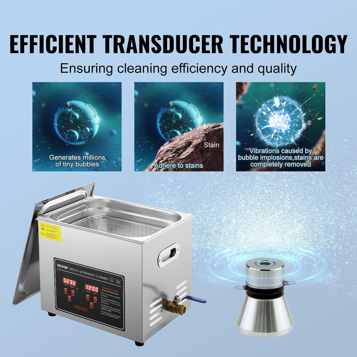 VEVOR Ultrasonic Cleaner with Digital Timer & Heater, Professional Ultra Sonic Jewelry Cleaner, Stai