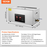 VEVOR 22L Ultrasonic Cleaner with Timer Heating Machine Digital Sonic Cleaner - Close-Up Angle