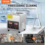 VEVOR Ultrasonic Cleaner with Digital Timer & Heater, Professional Ultra Sonic Jewelry Cleaner, Stainless Steel Heated Cleaning Machine for Glasses Watch Rings Small Parts Circuit Board (2L) - Front View