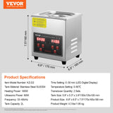 VEVOR Ultrasonic Cleaner with Digital Timer & Heater, Professional Ultra Sonic Jewelry Cleaner, Stainless Steel Heated Cleaning Machine for Glasses Watch Rings Small Parts Circuit Board (2L) - Close-Up Angle