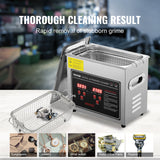 VEVOR Ultrasonic Cleaner with Digital Timer & Heater, Professional Ultra Sonic Jewelry Cleaner, Stainless Steel Heated Cleaning Machine for Glasses Watch Rings Small Parts Circuit Board (3L) - Top-Down View