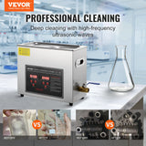VEVOR Ultrasonic Cleaner with Digital Timer & Heater, Professional Ultra Sonic Jewelry Cleaner, Stainless Steel Heated Cleaning Machine for Glasses Watch Rings Small Parts Circuit Board (6L) - Front View