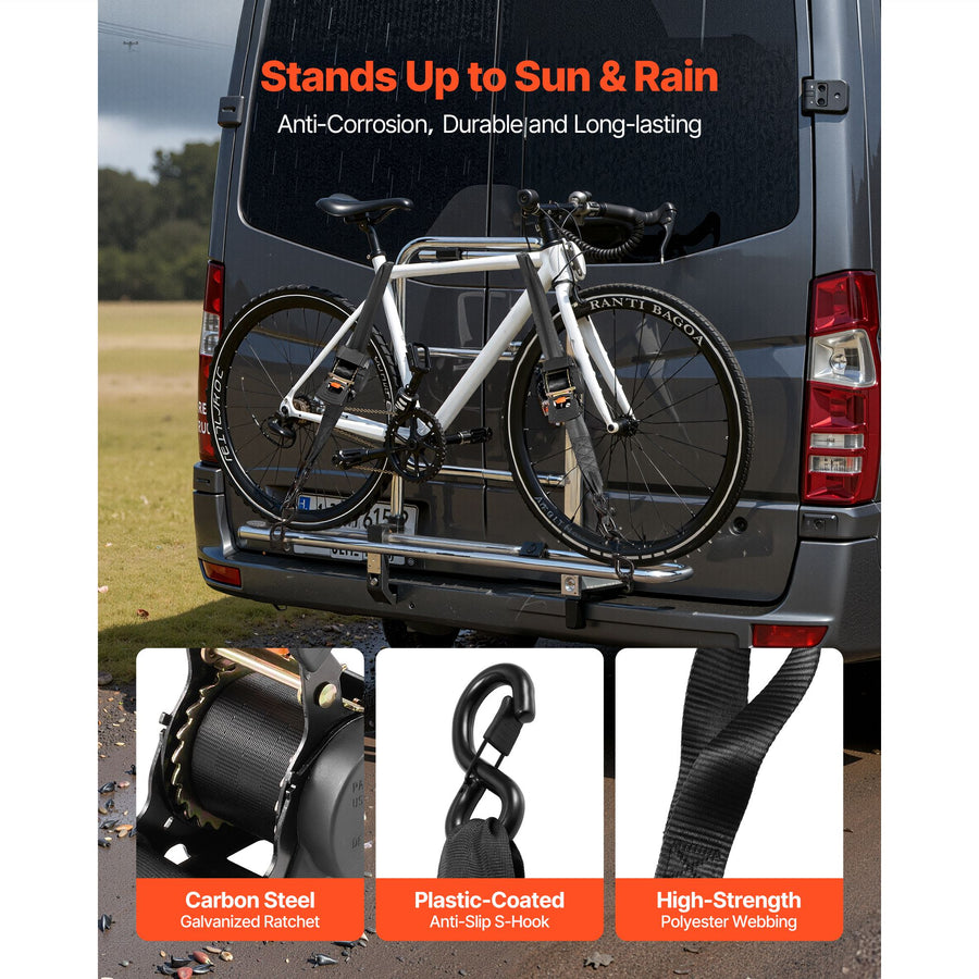 Retractable Ratchet Straps, 50.8 mm x 3 m, Tie Down Straps with S Hooks, 1375 kg Break Strength, 2 Soft Loops, Tie Down Ratcheting for Moving, Trailers, Motorcycles, Kayaks, Car Roof, 2 Pack