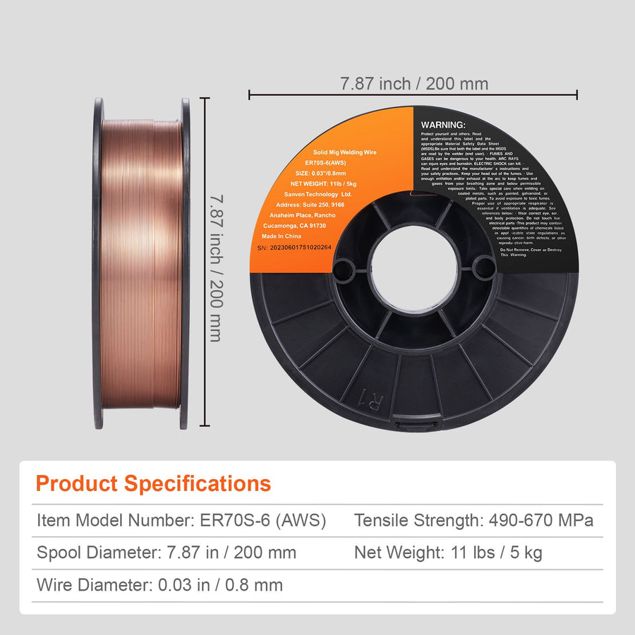 Solid MIG Welding Wire, ER70S-6 0.030-inch 11LBS with Low Splatter and High Levels of Deoxidizers for All Position Gas Welding