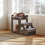 VEVOR Pet Bunk Bed with Stairs Dog/Cat Window Perch with Storage Indoor Gray - Low Angle