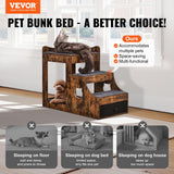VEVOR Pet Bunk Bed with Stairs Dog/Cat Window Perch with Storage Indoor Brown - Front View