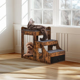 VEVOR Pet Bunk Bed with Stairs Dog/Cat Window Perch with Storage Indoor Brown - Low Angle