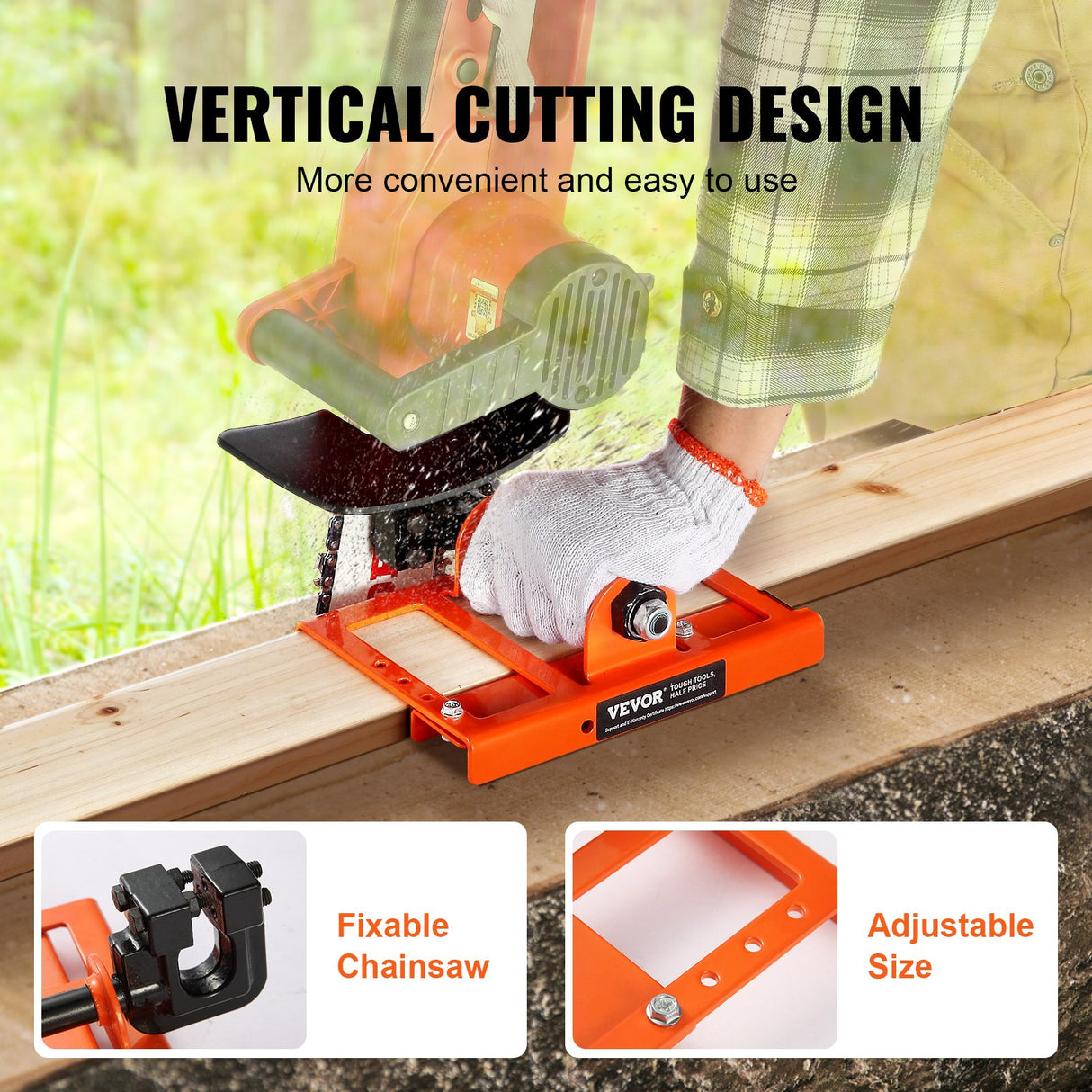 VEVOR Chainsaw Mill, Vertical Lumber Cutting Guide with 5.1-15.2cm Cutting Width, Cast Iron Portable Timber Chainsaw Attachment, Lightweight Wood