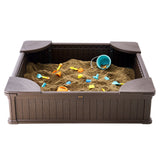 VEVOR Sandbox with Cover, 48.6x48.6x12.4 in Square Sand Box, HDPE Sand Pit with 4 Corner Seating and Bottom Liner, Kids Sandbox for Outdoor Backyard,