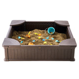 VEVOR Sandbox with Cover, 48.6x48.6x12.4 in Square Sand Box, HDPE Sand Pit with 4 Corner Seating and Bottom Liner, Kids Sandbox for Outdoor Backyard, Beach, Park, Gift for Boys Girls Ages 3-12, Brown - Extra Image