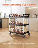 VEVOR Heavy Duty Utility Cart 500 lbs Capacity 3-tier Service Cart with Wheels - Front View