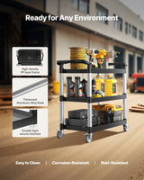 VEVOR Heavy Duty Utility Cart 500 lbs Capacity 3-tier Service Cart with Wheels - Top-Down View