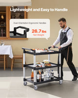 VEVOR Heavy Duty Utility Cart 500 lbs Capacity 3-tier Service Cart with Wheels - 45-Degree Angle