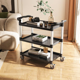 VEVOR Heavy Duty Utility Cart 500 lbs Capacity 3-tier Service Cart with Wheels - Low Angle