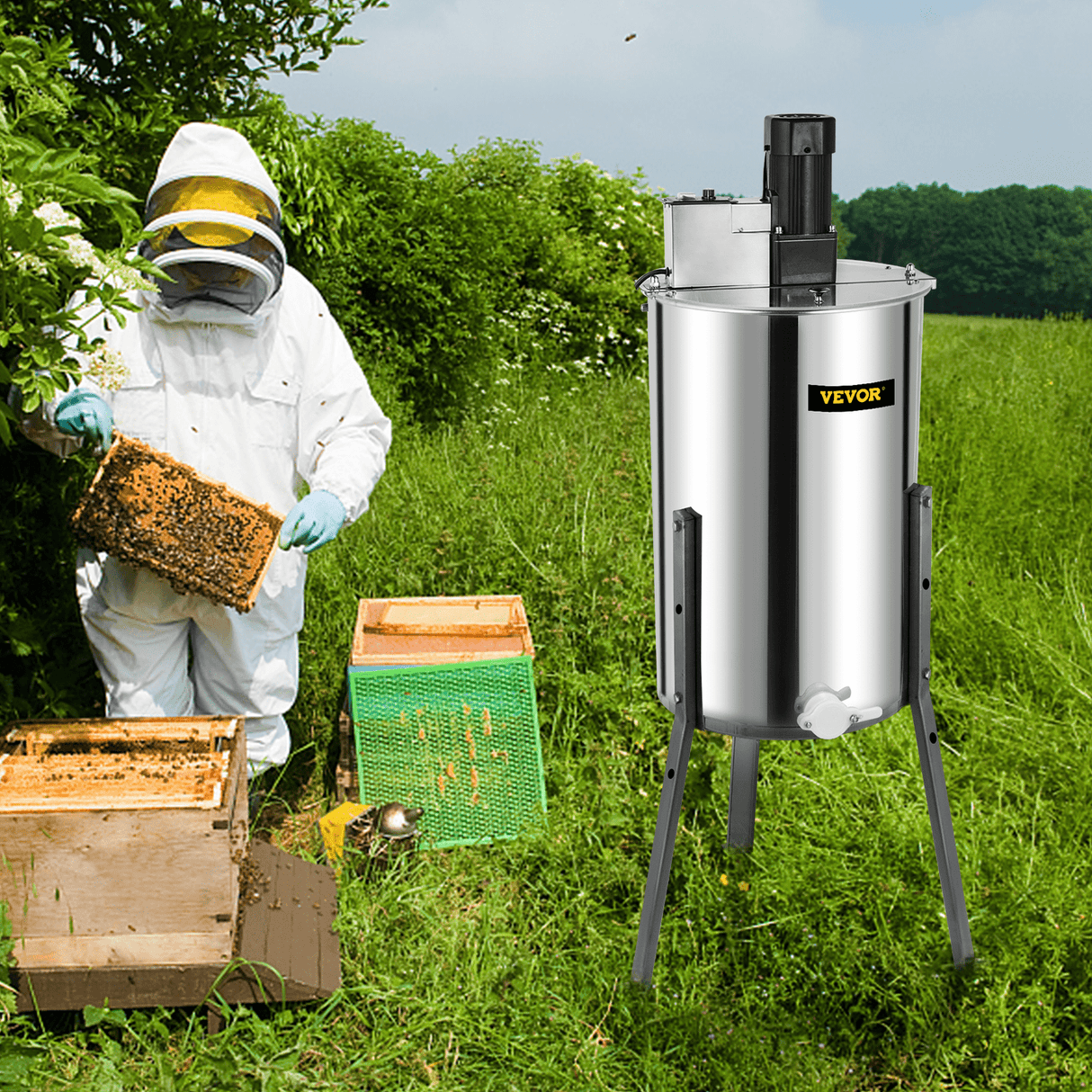 VEVOR 3/6 Frame Electric Honey Extractor Beekeeping Stainless Steel W/ 3 Legs