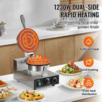 Electric Ice Cream Cone Maker, Commercial 1230W Waffle Cone Machine, Non-Stick Stainless Steel Egg Roll Mold, with Temperature and Time Control, Handle, for Restaurant Bakery Snack Bar Family