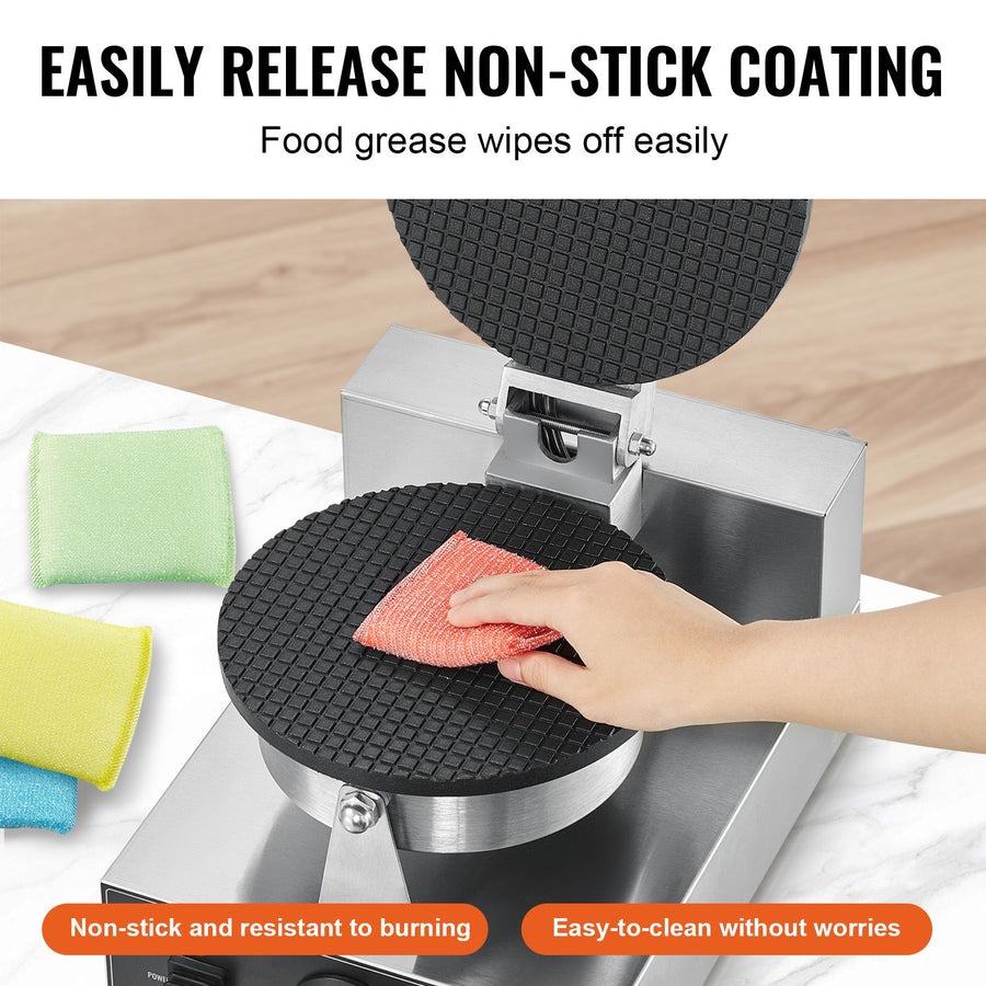 Electric Ice Cream Cone Maker, Commercial 1230W Waffle Cone Machine, Non-Stick Stainless Steel Egg Roll Mold, with Temperature and Time Control, Handle, for Restaurant Bakery Snack Bar Family
