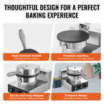 Electric Ice Cream Cone Maker, Commercial 1230W Waffle Cone Machine, Non-Stick Stainless Steel Egg Roll Mold, with Temperature and Time Control, Handle, for Restaurant Bakery Snack Bar Family