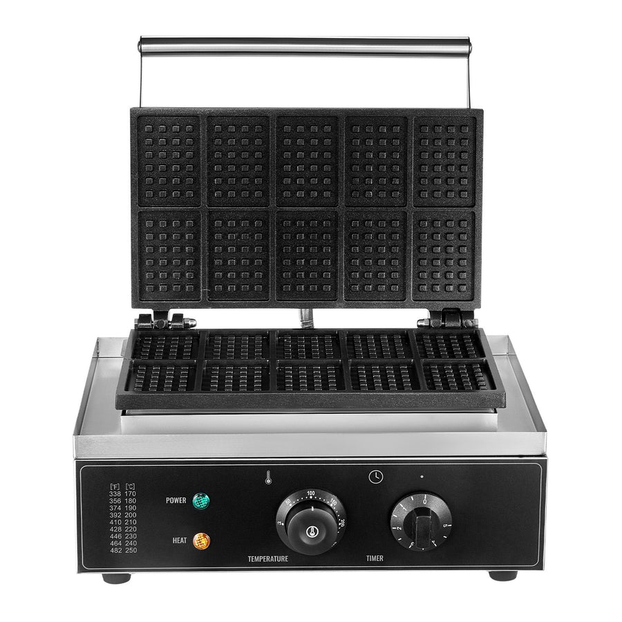 Commercial Waffle Maker, 10PCS Rectangle Waffle Baker Machine, 1550W Non-Stick Stainless Steel Belgian Waffle Iron with Temp and Time Control, Handle, for Restaurant Bakery Snack Bar Family