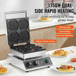 Commercial Waffle Maker, 4PCS Round Waffle Baker Machine,1750W Non-Stick Stainless Steel Belgian Waffle Iron with Temperature and Time Control, for Restaurant Bakery Snack Bar Family