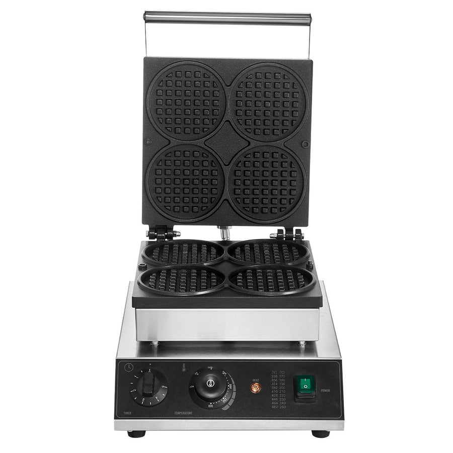 Commercial Waffle Maker, 4PCS Round Waffle Baker Machine,1750W Non-Stick Stainless Steel Belgian Waffle Iron with Temperature and Time Control, for Restaurant Bakery Snack Bar Family